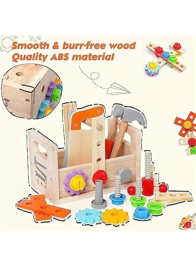 Wooden Tool Box Set Toy ForToddlers, Educational Construction Kids Toys Play Accessories Set ,Toddler Toy Set for Boys and Girls - Image 5